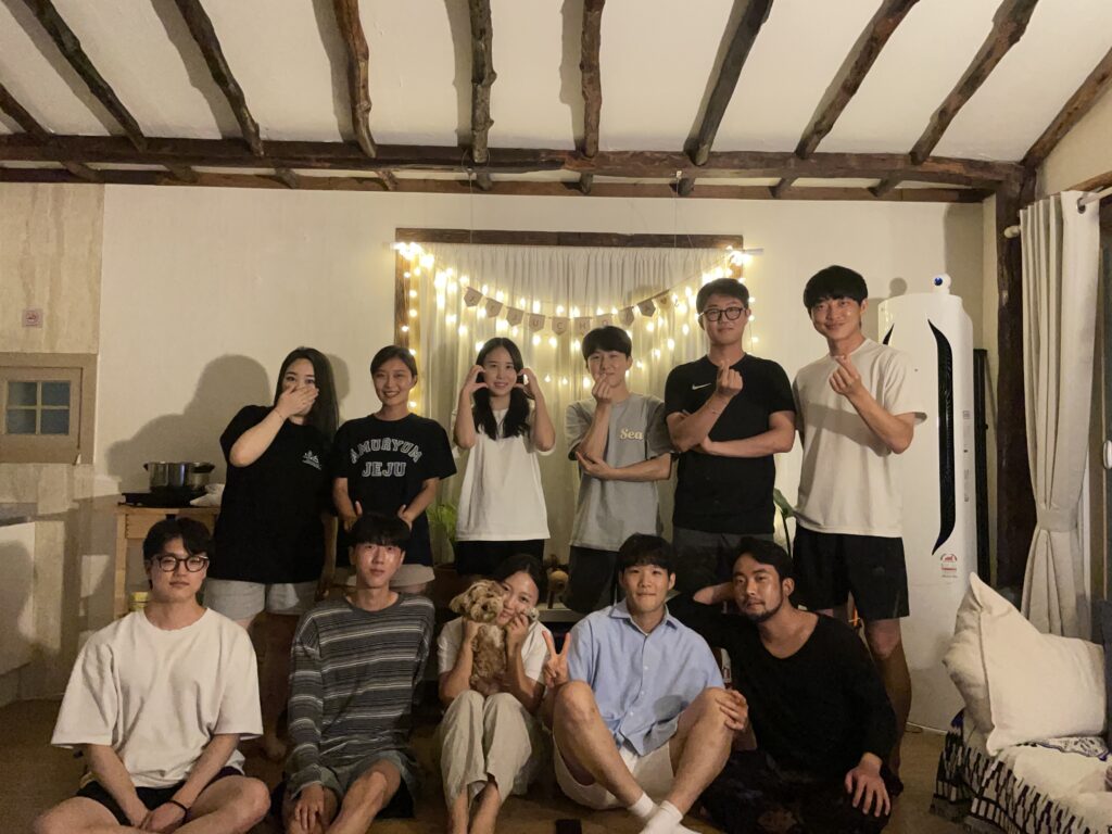 Group photo in a shared house of Jeju Island