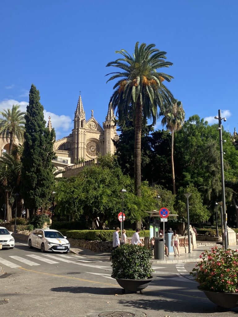 Palma Cathedral and street nearby in downtown Mallorca