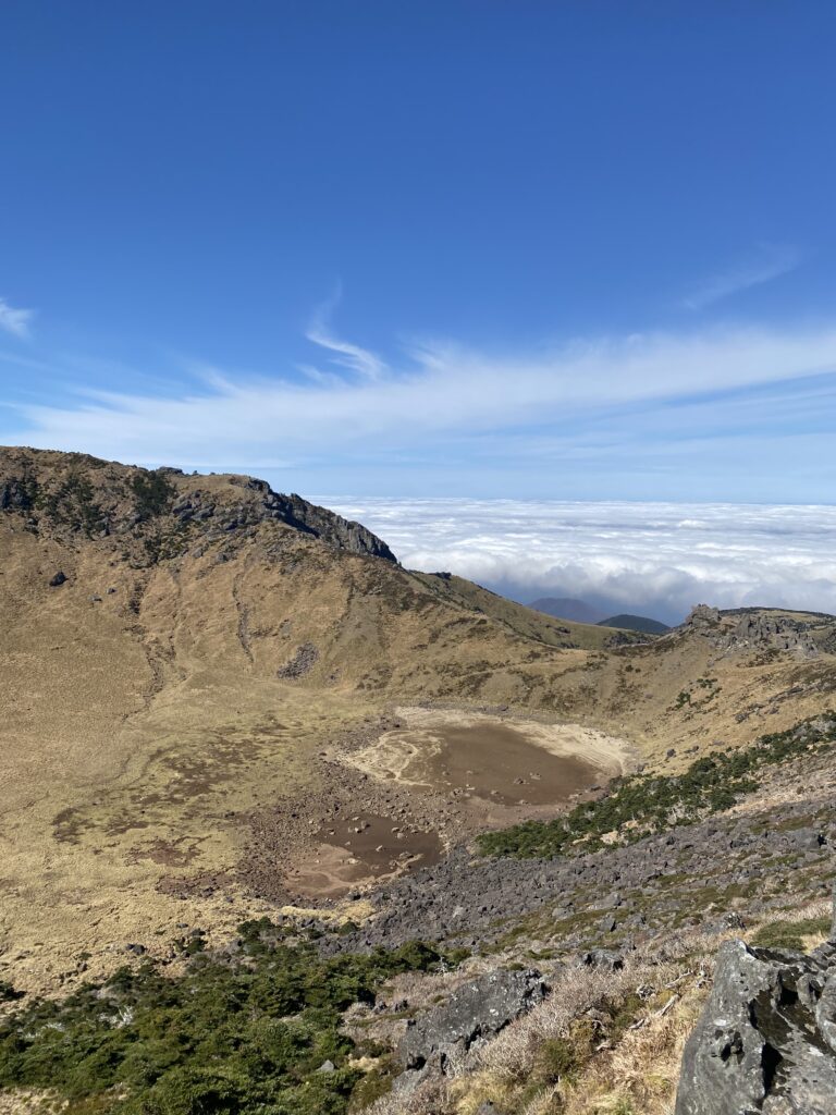 Dry Baengnokdam at the summit of Halla mountain which is a rare scene shaped by Mother Nature
